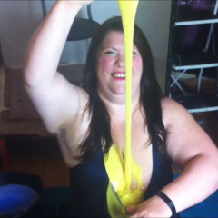 CandyCustard: Candy fills her swimsuit and tights with cold gunge!