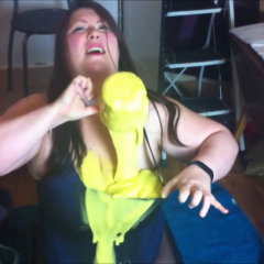 CandyCustard: Candy fills her swimsuit and tights with cold gunge!