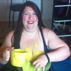 CandyCustard: Candy fills her swimsuit and tights with cold gunge!
