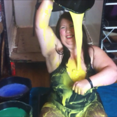 CandyCustard: Candy fills her swimsuit and tights with cold gunge!