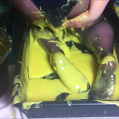 CandyCustard: Candy fills her swimsuit and tights with cold gunge!