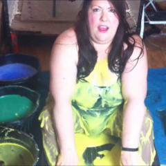 CandyCustard: Candy fills her swimsuit and tights with cold gunge!