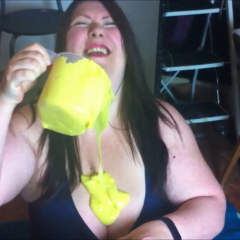 CandyCustard: Candy fills her swimsuit and tights with cold gunge!