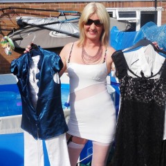WSMProductions: Mrs.  CC in 4 very wet outfits outdoors in the pool--Wsm