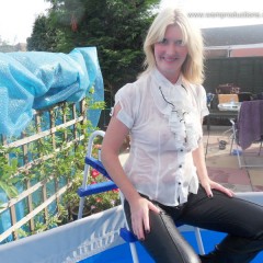 WSMProductions: Mrs.  CC in 4 very wet outfits outdoors in the pool--Wsm