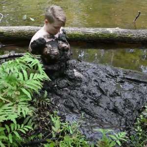 Stella: Stella finds 3 increasingly muddy spots in the woods.