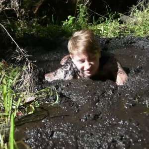 Stella: Stella finds 3 increasingly muddy spots in the woods.