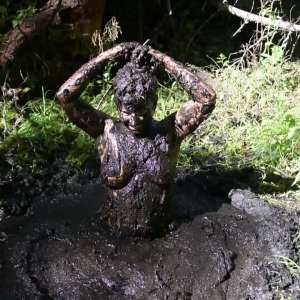 Stella: Stella finds 3 increasingly muddy spots in the woods.