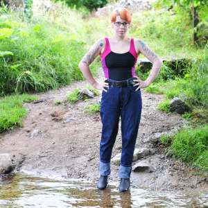 DungeonMasterOne: Alternative girl Kitty in the river in jeans, boots, and swimsuit!