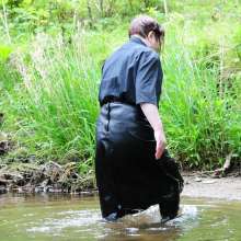 DungeonMasterOne: Evelyne the Cook wears her real leather skirt and boots in the river!