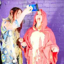DungeonMasterOne: Morgana and Scarlet destroy each other with custard in rainwear and denim!