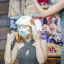 walking the plank: Beautiful girls getting pied and slimed girl 09--Tati vs Gabi (the Redhead)
