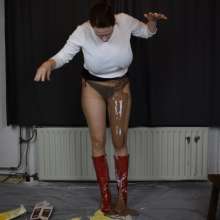 MessyCleo: Cleo ruins a nice pair of boots and fills her tights with custard.