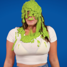 PieZone: Lila Is Green Slimed in Tight White T-Shirt and Jeans!