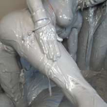 Jayce: Mud Covered Slowly in Satin dress-hosiery-heels-ripping!