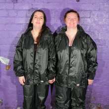 DungeonMasterOne: Green Rainwear Custard!  Cynthia and Elsie very messy in waterproofs!