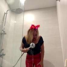 Wet_look_elena: Heels and Red Latex Pants