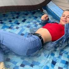 Wet_look_elena: Lena in the Pool in Denim