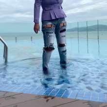Wet_look_elena: Ripped Jeans and Stockings in the Pool