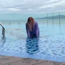 Wet_look_elena: Ripped Jeans and Stockings in the Pool