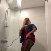 Wet_look_elena: Shower in Red Dress