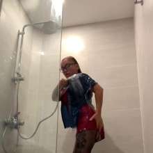 Wet_look_elena: Shower in Red Dress