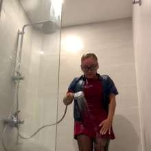 Wet_look_elena: Shower in Red Dress