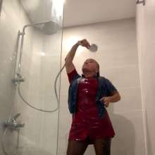 Wet_look_elena: Shower in Red Dress