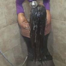 Jayce: Steamy Soapy After Party Satin Soaking!  Hosiery+Upskirt!