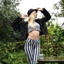 eileenvogel: W346 Eileen in the bath in a black and white outfit
