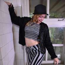 eileenvogel: W346 Eileen in the bath in a black and white outfit