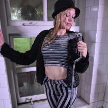 eileenvogel: W346 Eileen in the bath in a black and white outfit