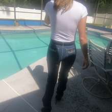 Tight and Wet Clothes: Felicia in Skintight 1980's Jeans
