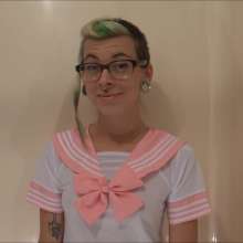 RevSlymsford: Kaydens Takes Great Pies In A Cute Pink and White Outfit