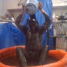 Messy Mark: Mark Pied and Gunged Dark Blue Jeans and Shirt