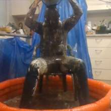 Messy Mark: Mark Pied and Gunged Dark Blue Jeans and Shirt