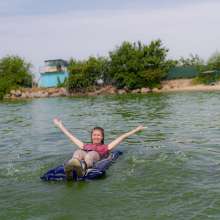 Wet Live Team: Nastya Wet Fun on an Inflatable Mattress in Public, No Bra