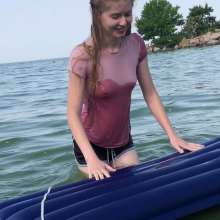 Wet Live Team: Nastya Wet Fun on an Inflatable Mattress in Public, No Bra