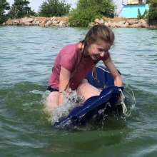 Wet Live Team: Nastya Wet Fun on an Inflatable Mattress in Public, No Bra