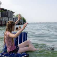 Wet Live Team: Nastya Wet Fun on an Inflatable Mattress in Public, No Bra