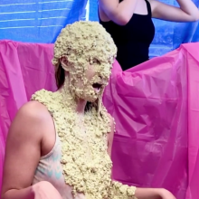 Slimed Models: Scarlett Gets Two huge Sloppy Slimings and a Pie in the Face