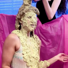 Slimed Models: Scarlett Gets Two huge Sloppy Slimings and a Pie in the Face