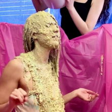 Slimed Models: Scarlett Gets Two huge Sloppy Slimings and a Pie in the Face