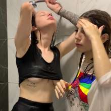 Wet_look_elena: Thin T-shirts and Tights