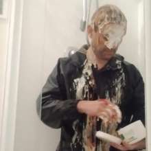 Messy Mark: Wet and Gunged Wearing Jeans and Raincoat