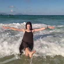 WetPlace: Wonder Kris Playing In The Waves In Black Dress