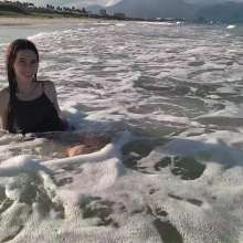 WetPlace: Wonder Kris Playing In The Waves In Black Dress