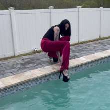 WetlookFashion: Lexie Takes a Dip in Her Satin Pants and Black Top