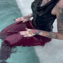 WetlookFashion: Lexie Takes a Dip in Her Satin Pants and Black Top
