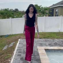 WetlookFashion: Lexie Takes a Dip in Her Satin Pants and Black Top